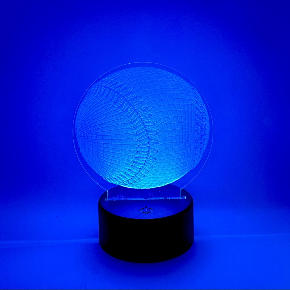3-d baseball laser engraved acrylic color changing nightlight with remote